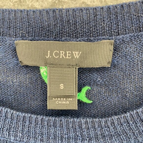 J Crew Sweater Womens Small Navy Whale Linen Embroidered 3/4 Sleeve Pullover - Picture 5 of 9
